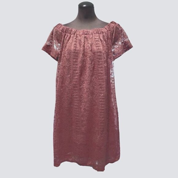 EC AUX OFF THE SHOULDER LACE TUNIC DRESS SZ. 10 - Picture 1 of 4